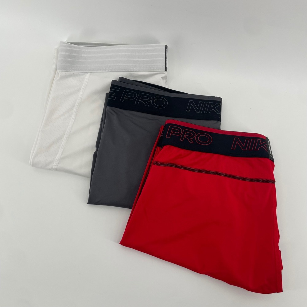 Nike Pro Dri-FIT PantsMen XL Red Grey White Compression Leggings Bundle 3pk